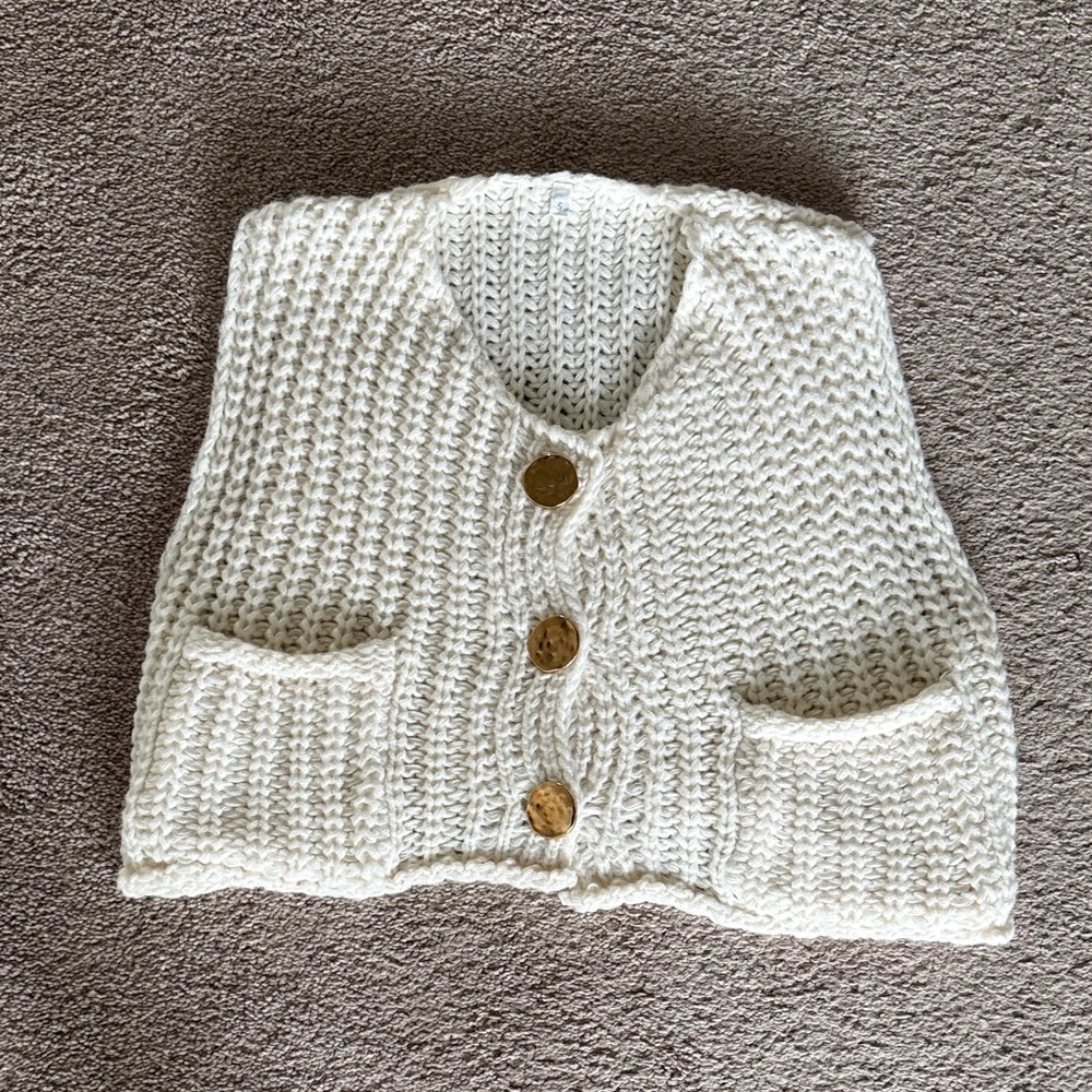 Amazon Cream Knit Cardigan Vest with Gold Buttons